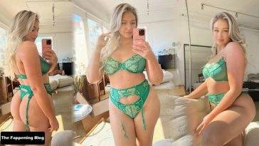 Iskra Lawrence Displays Her Natural Breasts & Butt in Green Thong Lingerie on leakfanatic.com