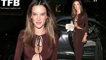 Braless Alessandra Ambrosio Shows Off Her Stunning Figure in a Sizzling Cut Out Dress at Craig’s in WeHo on leakfanatic.com