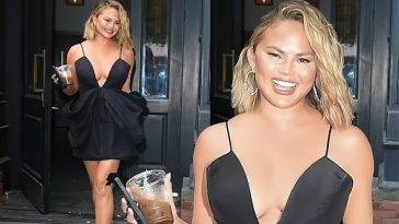 Chrissy Teigen Puts on a Busty Display in a Plunging Little Black Dress in New York (32 New Photos) - New York on leakfanatic.com