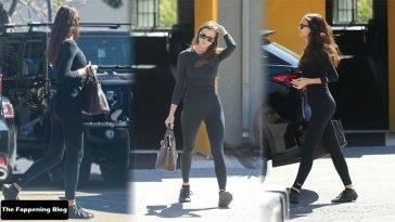 Irina Shayk Shows Off Her Butt in Black Leggings in Santa Monica on leakfanatic.com