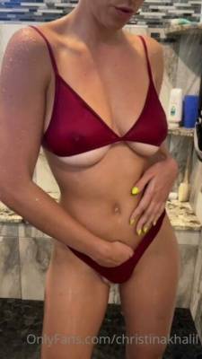 Christina Khalil Shower Bikini Strip Onlyfans Video  on leakfanatic.com