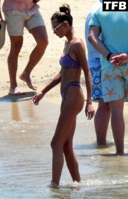 Alina Baikova Displays Her Slender Bikini Body on the Beach on leakfanatic.com