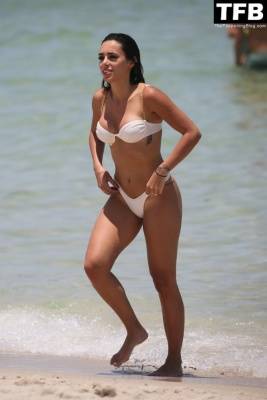 Bruna Biancardi Looks Hot in a White Bikini on the Beach in Miami on leakfanatic.com