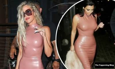 Khloe Kardashian Shows Off Her Toned Up Body in a Pink Dress During Family Dinner in WeHo on leakfanatic.com