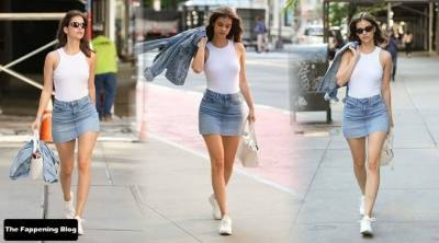 Leggy Barbara Palvin Looks Sexy in a White Top on a Walk in NYC on leakfanatic.com