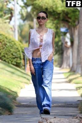 Madison Beer Styles Low-Rise jeans With a Sheer Lace Top For a Day Out in Los Feliz on leakfanatic.com