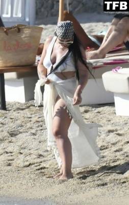 Alysha Behague Flaunts Her Curves on the Beaches of Mykonos Island on leakfanatic.com