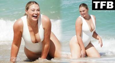 Iskra Lawrence Displays Her Curves on the Beach in Miami on leakfanatic.com