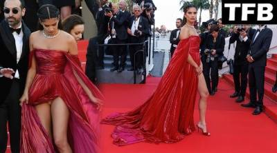 Sara Sampaio Displays Her Sexy Legs & Underwear at the 75th Annual Cannes Film Festival on leakfanatic.com