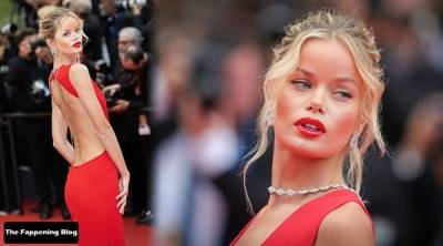 Frida Aasen Looks Stunning in a Red Dress at the 75th Annual Cannes Film Festival on leakfanatic.com