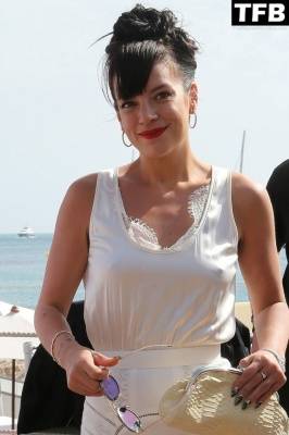 Lily Allen Arrives by Boat and Crosses the Croisette in Front of the Martinez Hotel During the Cannes Film Festival on leakfanatic.com