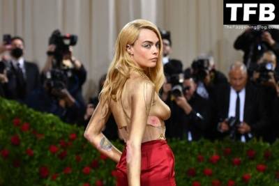 Braless Cara Delevingne Wows on the Red Carpet at The 2022 Met Gala in NYC on leakfanatic.com