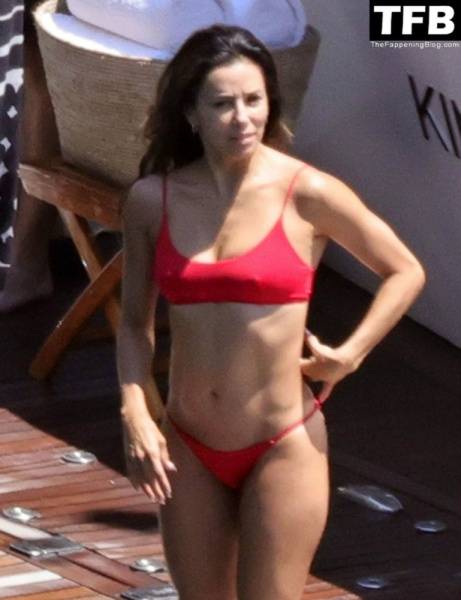 Eva Longoria Showcases Her Stunning Figure and Ass Crack in a Red Bikini on Holiday in Capri on leakfanatic.com
