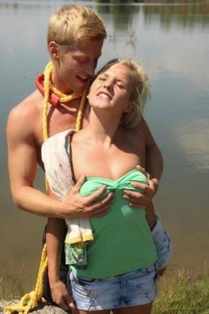 Hot blonde girlfriend gets peeled and poked doggystyle with outdoor cum facial on leakfanatic.com