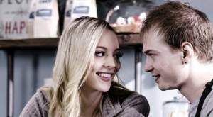 Young blonde Lily Larimar has sex with a guy while they're working in cafe on leakfanatic.com