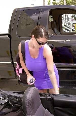 Linsey Dawn McKenzie shows her upskirt area in the car. on leakfanatic.com