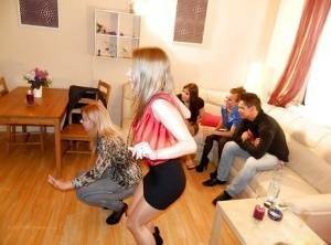 Fully clothed pornstars have some pissing fun at the house party on leakfanatic.com