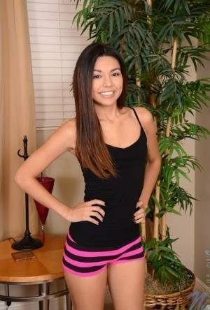 Sweet Latina teen Serena Torres pleases her bald snatch with a vibrator on leakfanatic.com