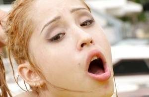 Young Latina slut Goldie Ortiz taking cumshot in mouth outdoors on leakfanatic.com