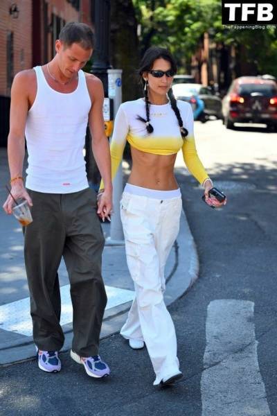 Braless Bella Hadid Steps Out with Marc Kalman for a Walk in NYC on leakfanatic.com