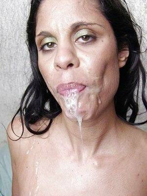 Jizz starving latina slut Melissa Rey receives double facial cumshot on leakfanatic.com