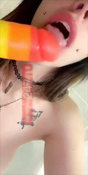 Princess Pineapple rainbow dildo blowjob & riding snapchat premium xxx porn videos on leakfanatic.com