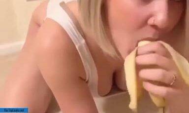 Tayler Hills Sucking Banana with Cream and Masturbating Pussy to Orgasm on leakfanatic.com